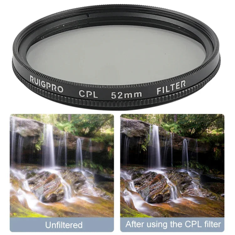 RUIGPRO 適用於 GoPro HERO 7/6/5 專業級 52mm CPL 偏光鏡濾鏡，附濾鏡轉接環及鏡頭蓋，CPL 偏光鏡