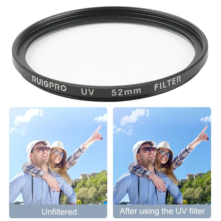 RUIGPRO專業版GoPro HERO 7/6/5 52mm UV鏡頭濾鏡，含濾鏡轉接環與鏡頭蓋，UV鏡頭