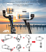 AFI V5 平滑三軸手持鋁合金無刷雲台穩定器，附三腳架安裝座及補光燈，適用於 6 吋以內智慧型手機，支援臉部追蹤