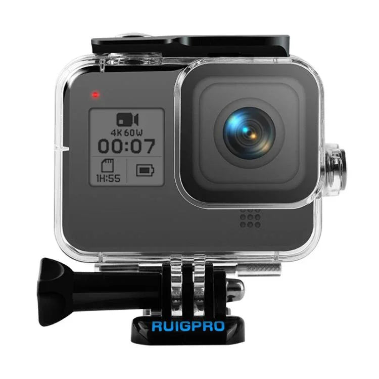 RUIGPRO 適用於 GoPro HERO8 Black 45米防水保護殼，附扣環基本支架與螺絲，RUIGPRO 適用於 GoPro HERO8 Black