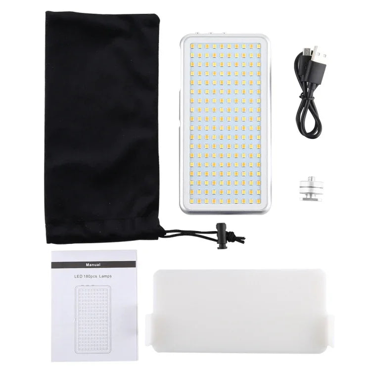 LED011S 口袋型 180 顆 LED 專業 Vlogging 攝影錄影及攝影棚燈，配備 OLED 顯示屏及冷靴轉接座，適用 Canon / Nikon DSLR 相機，180 顆 LED