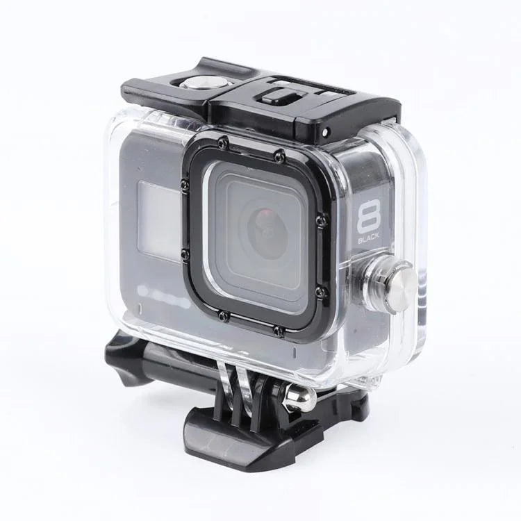 適用於 GoPro HERO8 Black 45米防水保護殼，附扣環基本支架與螺絲，適用於 GoPro HERO8 Black