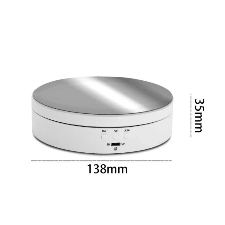 13.8cm 鏡面風格 USB 充電智慧型 360 度旋轉轉盤展示架 影片拍攝道具 旋轉盤，承重 3kg，13.8cm 鏡面／USB 供電(W)
