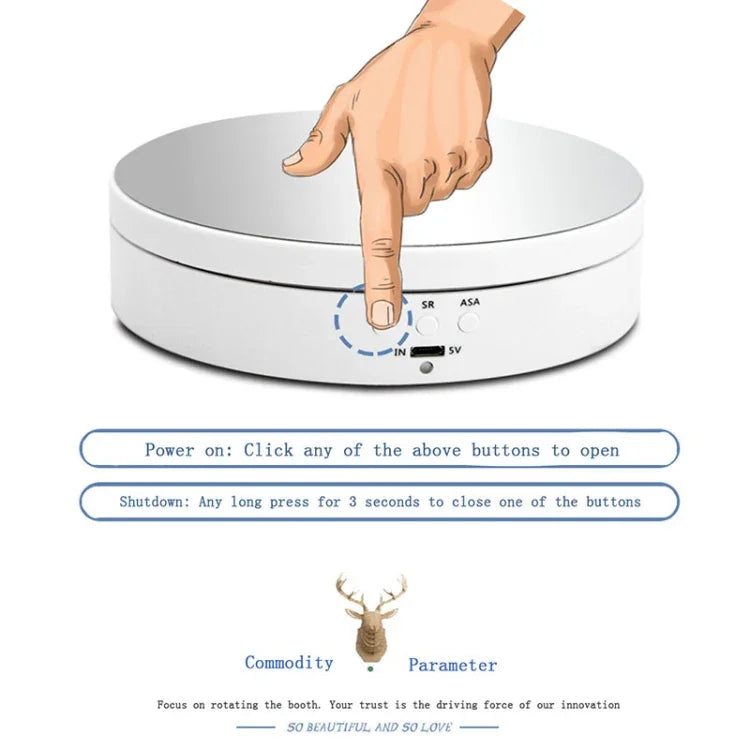 13.8cm 鏡面風格 USB 充電智慧型 360 度旋轉轉盤展示架 影片拍攝道具 旋轉盤，承重 3kg，13.8cm 鏡面／USB 供電(W)