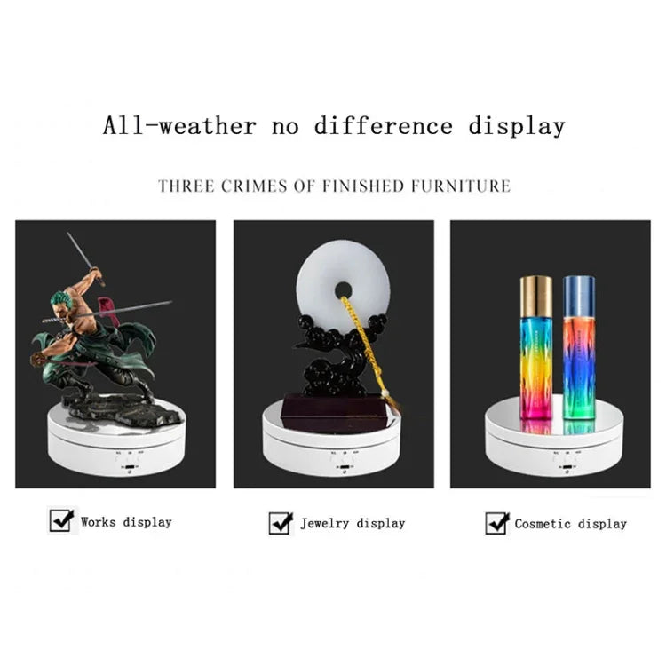13.8cm 鏡面風格 USB 充電智慧型 360 度旋轉轉盤展示架 影片拍攝道具 旋轉盤，承重 3kg，13.8cm 鏡面／USB 供電(W)