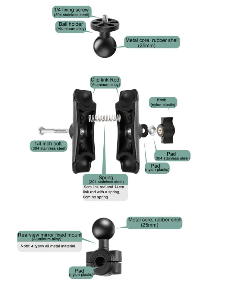 M10 9公分連接桿固定摩托車支架，附三腳架轉接器及螺絲，適用 GoPro、Insta360、DJI 及其他運動相機，M10 9公分連接桿支架