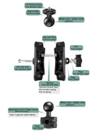 25mm 球頭摩托車後視鏡固定支架，附 4 種款式墊片，適用 GoPro、Insta360、DJI 及其他運動相機，25mm 球頭附 4 種款式墊片