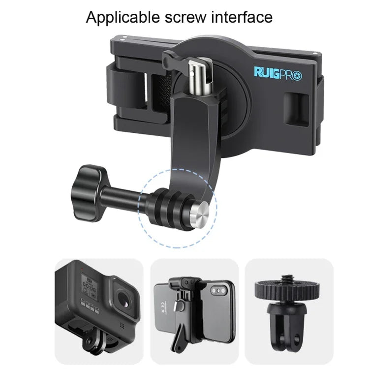RUIGPRO 360度旋轉快拆背帶安裝肩背包安裝座，適用於GoPro、Insta360、DJI及其他運動相機