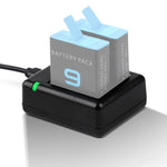 帶線和指示燈的USB雙電池充電器，適用於GoPro HERO9 Black / HERO10 Black / HERO11 Black / HERO12 Black，適用於GoPro HERO9 Black