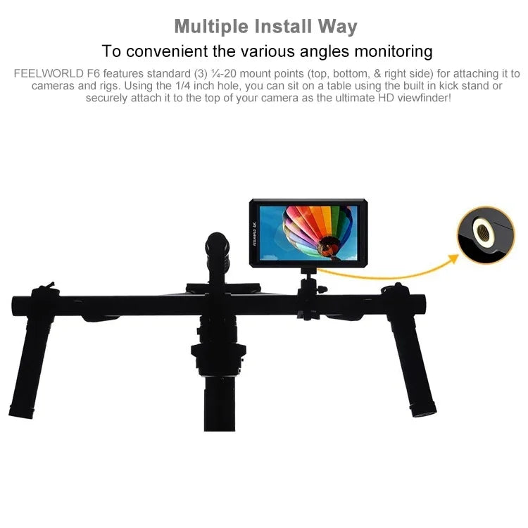 FEELWORLD F6 1920x1080 5.5 吋 IPS 螢幕 HDMI 4K 攝影機現場監視器，F6