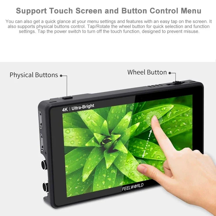 FEELWORLD LUT6S 1920x1080 2600 尼特 6 吋 IPS 螢幕 HDMI 4K 觸控螢幕 SDI HDI 攝影機現場監視器，LUT6S