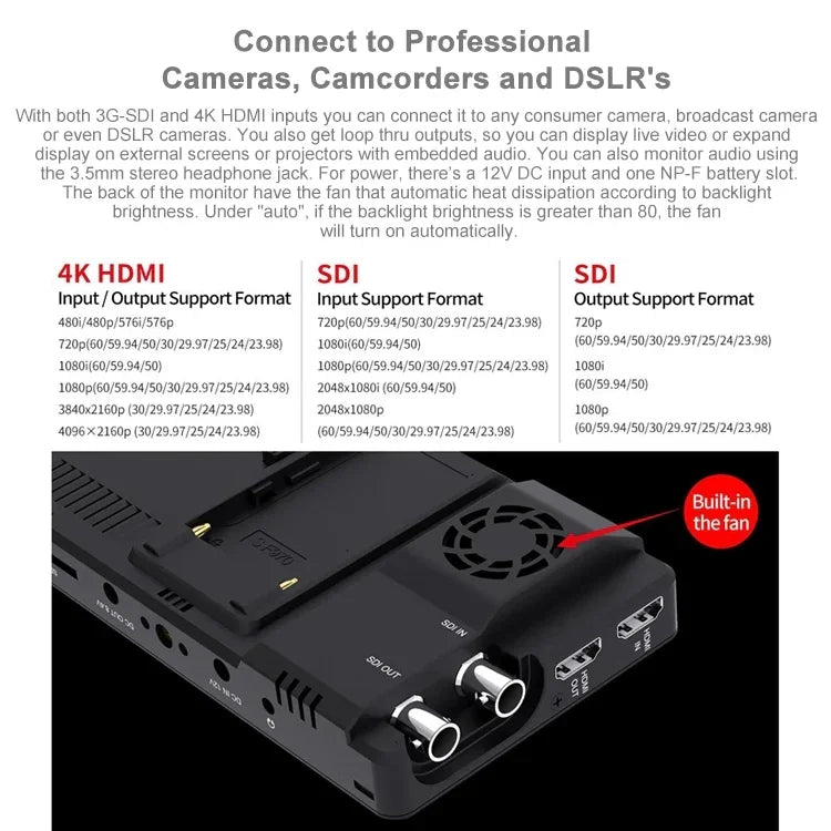 FEELWORLD LUT6S 1920x1080 2600 尼特 6 吋 IPS 螢幕 HDMI 4K 觸控螢幕 SDI HDI 攝影機現場監視器，LUT6S