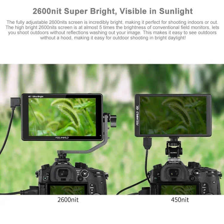 FEELWORLD LUT6S 1920x1080 2600 尼特 6 吋 IPS 螢幕 HDMI 4K 觸控螢幕 SDI HDI 攝影機現場監視器，LUT6S