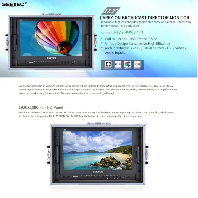 SEETEC P173-9HSD-CO 1920x1080 17.3 吋 SDI / HDMI 4K 廣播級專業攝影機現場監視器，P173-9HSD-CO