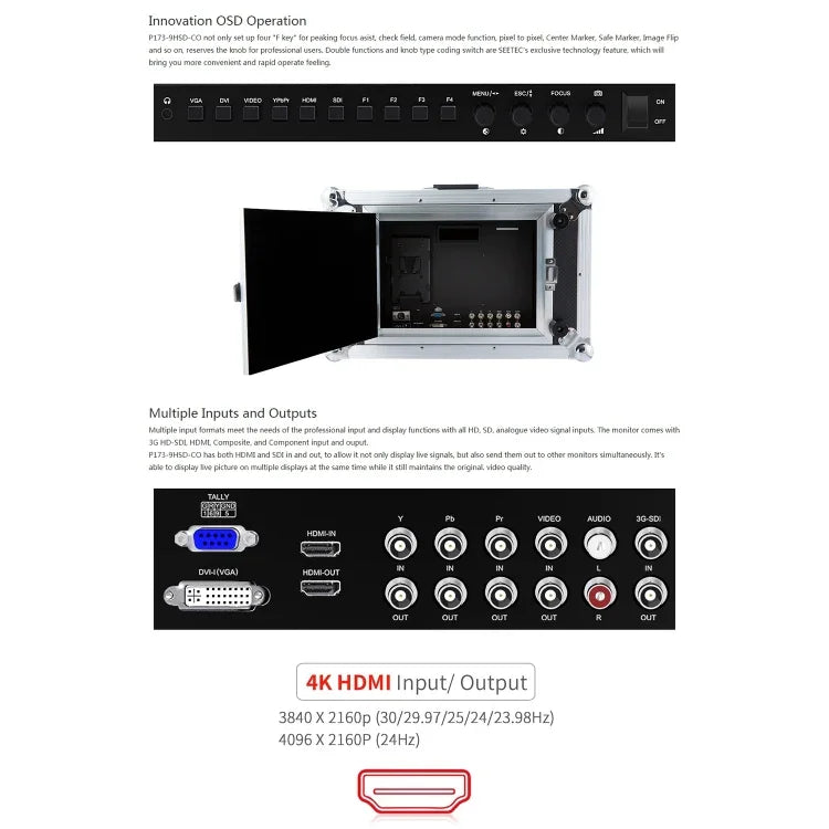 SEETEC P173-9HSD-CO 1920x1080 17.3 吋 SDI / HDMI 4K 廣播級專業攝影機現場監視器，P173-9HSD-CO