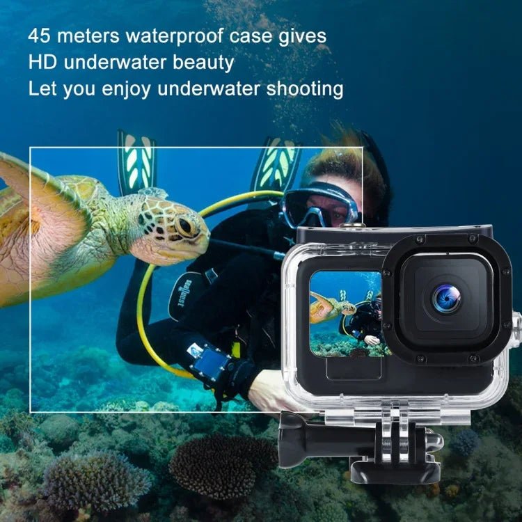 45米防水外殼保護殼，附扣環基本安裝座及螺絲，適用於 GoPro HERO10 Black / HERO9 Black，適用於 GoPro HERO9 Black