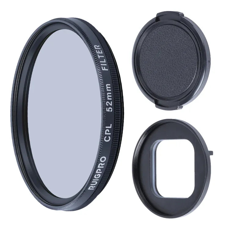 RUIGPRO 專業 52mm CPL 鏡頭濾鏡，附濾鏡轉接環及鏡頭蓋，適用於 GoPro HERO10 Black / HERO9 Black
