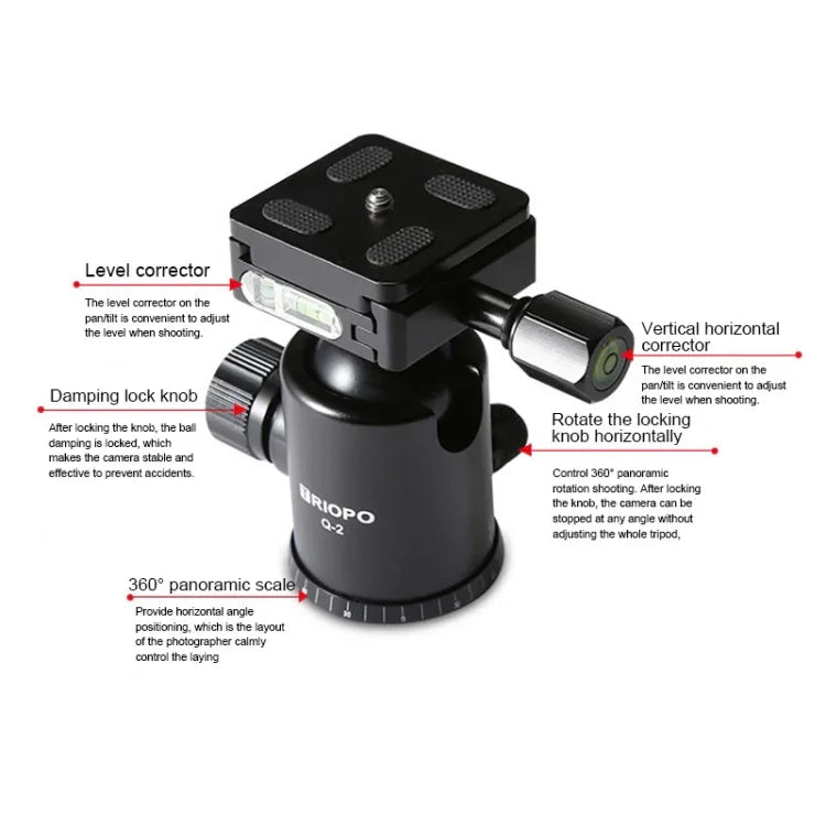 TRIOPO T259G+Q2 可調式便攜碳纖維三腳架，附 Q-2 球型雲台，適用於單眼相機，T259G+Q2