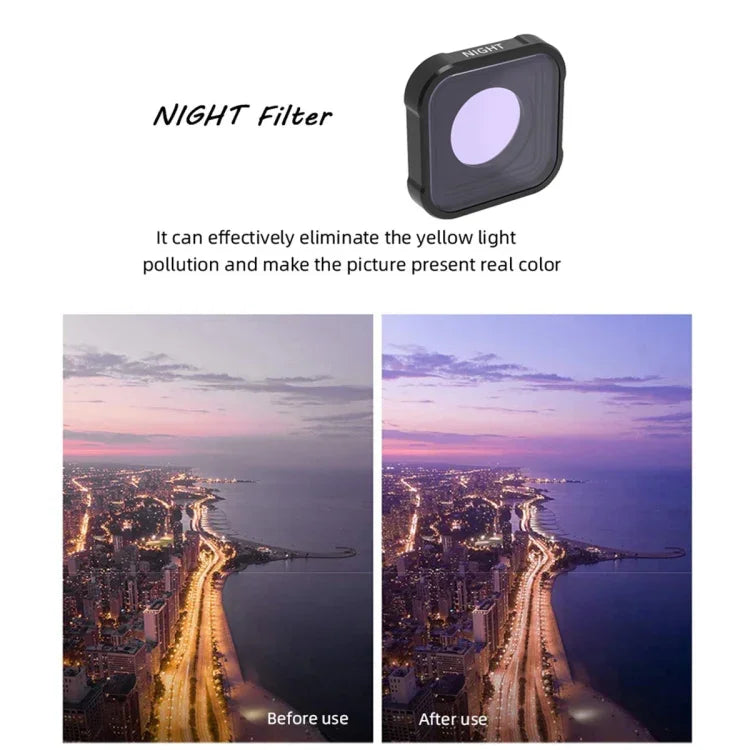 JSR KB 系列夜間光害減少鏡頭濾鏡，適用於 GoPro HERO13 Black /12 Black /11 Black /10 Black /9 Black，NIGHT