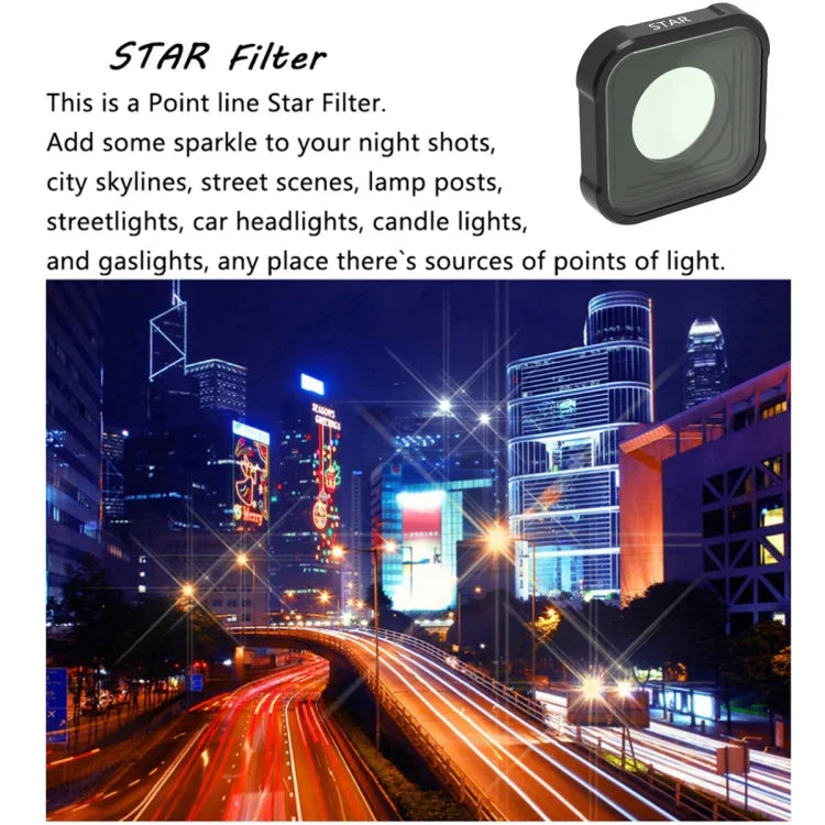JSR KB 系列星光效果鏡頭濾鏡，適用於 GoPro HERO13 Black /12 Black /11 Black /10 Black /9 Black，星光