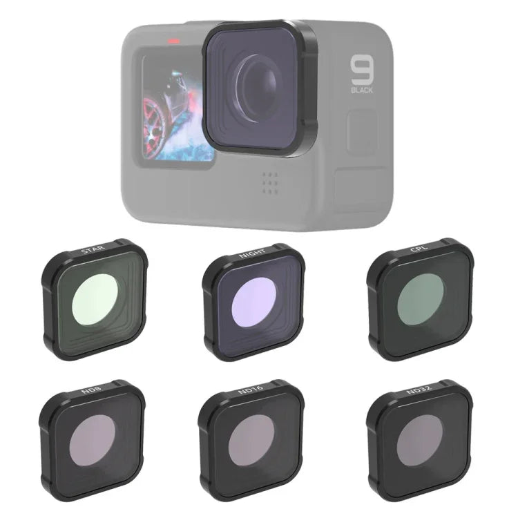 JSR KB 系列 STAR+CPL+NIGHT+ND8+ND16+ND32 鏡頭濾鏡，適用於 GoPro HERO13 Black /12 Black /11 Black /10 Black /9 Black，6 合 1