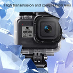 適用於 GoPro HERO8 Black 45米防水保護殼，含扣環基本支架與螺絲、浮漂握把、背帶及防霧片，透明 HERO8 保護殼