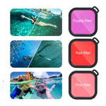 適用於 GoPro HERO8 Black 45米防水保護殼，含扣環基本支架與螺絲及（紫色、紅色、粉色）濾鏡、浮漂握把、背帶及防霧片，黑色 HERO8 保護殼+濾鏡