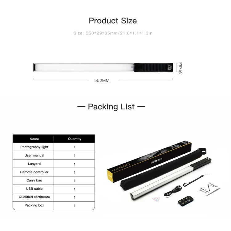 LUXCeO Q508S 雙色溫 1000LM 攝影 LED 棒視頻燈 手持 LED 補光燈 閃光燈，Q508S