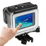 適用於 GoPro HERO5 30米防水 PC & ABS 保護殼，含觸控背蓋、扣環基本支架及長螺絲，背蓋尺寸：7 x 6 公分，保護殼