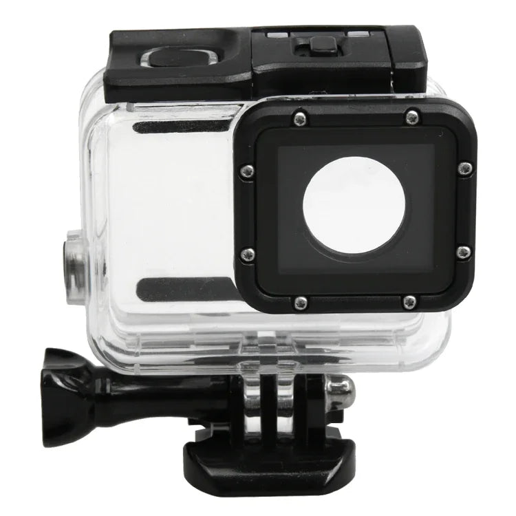 適用於 GoPro HERO5 30米防水 PC & ABS 保護殼，含觸控背蓋、扣環基本支架及長螺絲，背蓋尺寸：7 x 6 公分，保護殼
