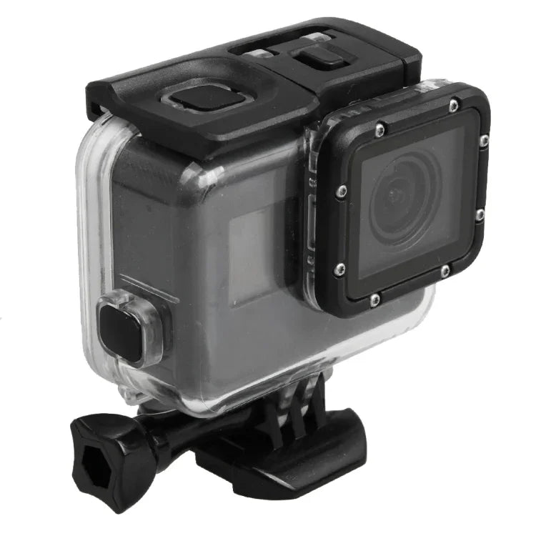適用於 GoPro HERO5 30米防水 PC & ABS 保護殼，含觸控背蓋、扣環基本支架及長螺絲，背蓋尺寸：7 x 6 公分，保護殼