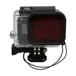 適用GoPro HERO5 30米防水PC與ABS保護殼+相機鏡頭紅色方形濾鏡，含扣環基本安裝座、長螺絲及防丟手繩，保護殼+濾鏡