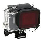 適用GoPro HERO5 30米防水PC與ABS保護殼+相機鏡頭紅色方形濾鏡，含扣環基本安裝座、長螺絲及防丟手繩，保護殼+濾鏡