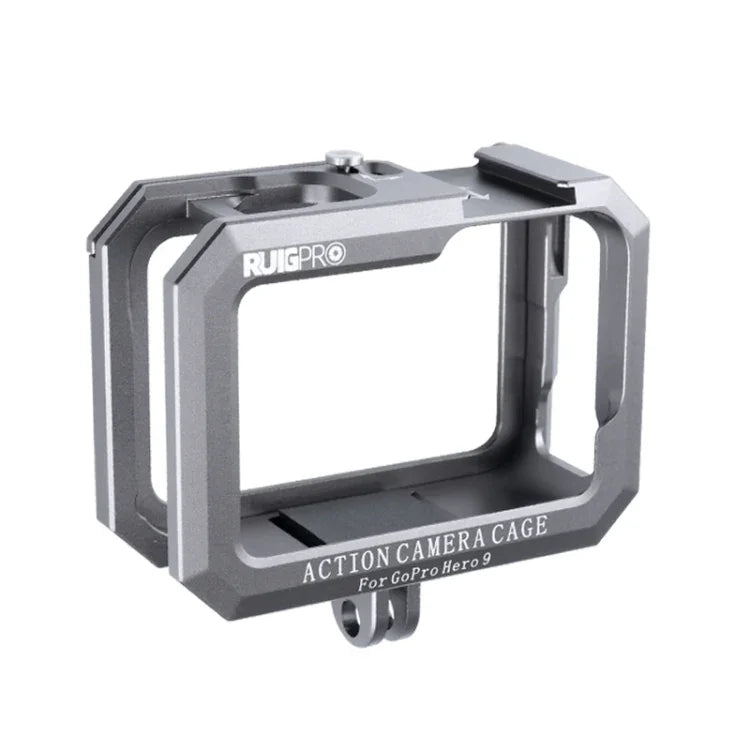 RUIGPRO 適用於 GoPro HERO10 Black / HERO9 Black 金屬邊框保護架，附雙冷靴底座，銀灰色