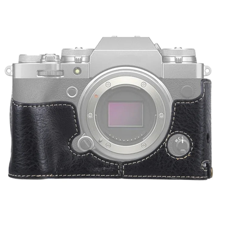 1/4 吋螺紋荔枝紋 PU 皮革相機半套底座，適用於 FUJIFILM X-T4 荔枝紋