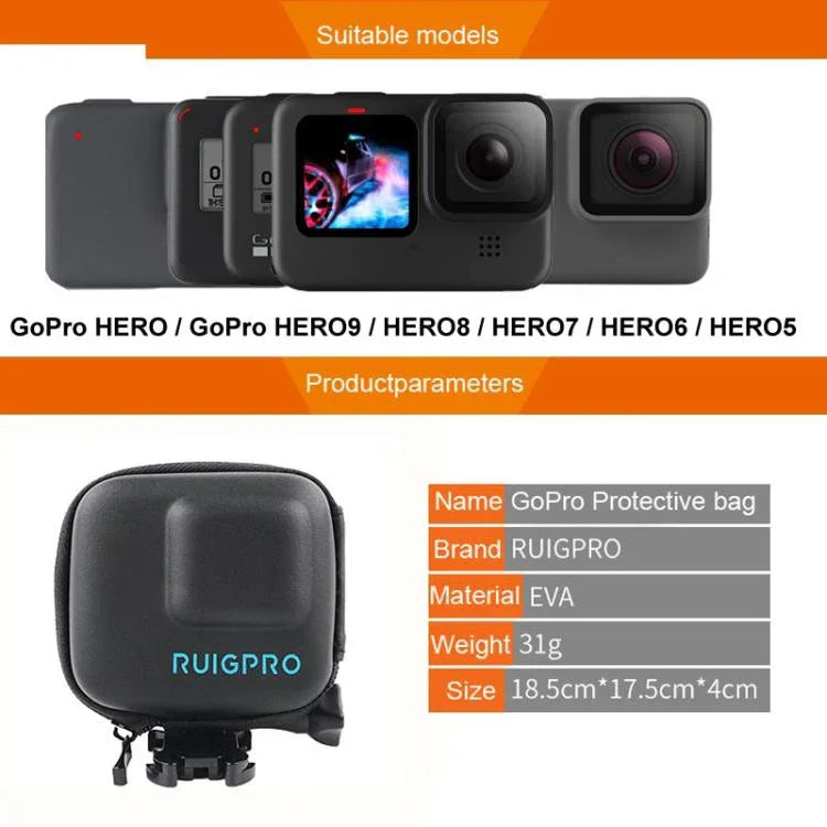 RUIGPRO 超迷你 EVA 收納保護盒，適用於 GoPro Hero11 Black / HERO10 Black / HERO9 Black / HERO8 Black /7 /6 /5，適用於 GoPro HERO7 /6 /5