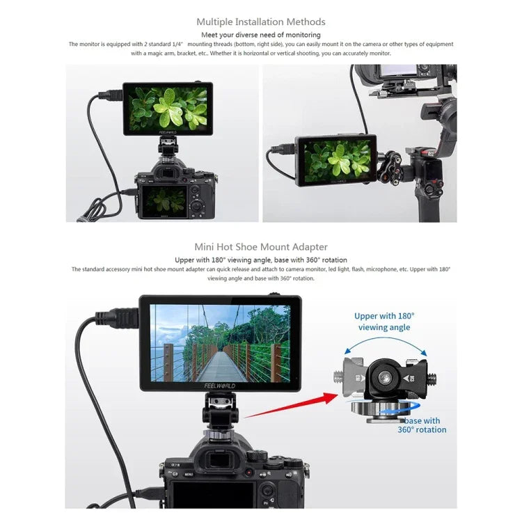 FEELWORLD LUT5 5.5 吋超高亮度 3000nit 觸控螢幕 DSLR 攝影機外接監視器，LUT5
