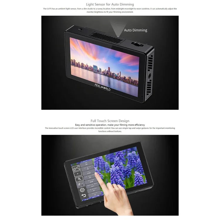 FEELWORLD LUT5 5.5 吋超高亮度 3000nit 觸控螢幕 DSLR 攝影機外接監視器，LUT5