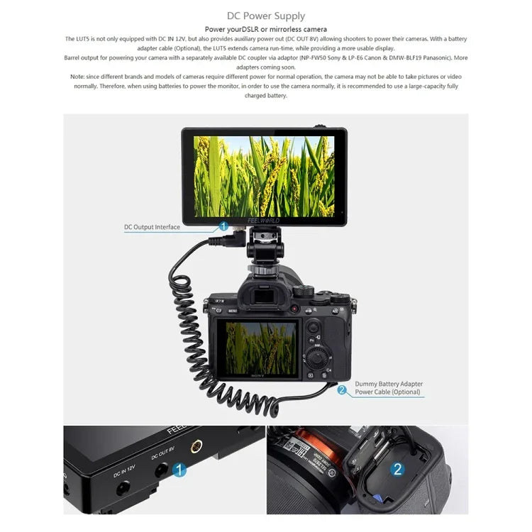 FEELWORLD LUT5 5.5 吋超高亮度 3000nit 觸控螢幕 DSLR 攝影機外接監視器，LUT5