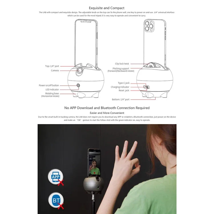 LAIZESKE LA8 智能機器人攝影師 360 度自動追蹤手機支架，LA8