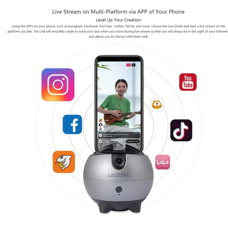 LAIZESKE LA8 智能機器人攝影師 360 度自動追蹤手機支架，LA8