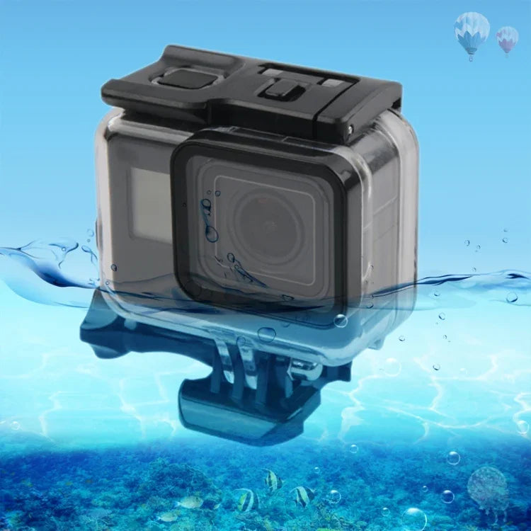 45米防水外殼保護套 + 觸控螢幕背蓋，適用於GoPro NEW HERO /HERO6 /5，附扣環基本固定座及螺絲，無需拆鏡頭，觸控螢幕（透明）