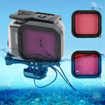 45米防水外殼保護套 + 觸控螢幕背蓋，適用於GoPro NEW HERO /HERO6 /5，附扣環基本固定座及螺絲及（紫色、紅色、粉色）濾鏡，無需拆鏡頭，觸控螢幕 + 濾鏡（透明）
