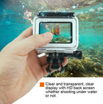 45米防水外殼保護套 + 觸控螢幕背蓋，適用於GoPro NEW HERO /HERO6 /5，附扣環基本固定座及螺絲及（紫色、紅色、粉色）濾鏡，無需拆鏡頭，觸控螢幕 + 濾鏡（透明）