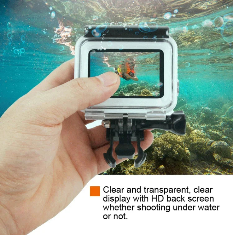 45米防水外殼保護套 + 觸控螢幕背蓋，適用於GoPro NEW HERO /HERO6 /5，附扣環基本固定座及螺絲及（紫色、紅色、粉色）濾鏡，無需拆鏡頭，觸控螢幕 + 濾鏡（透明）