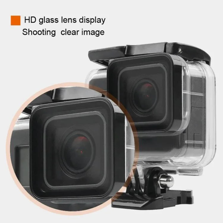 45米防水外殼保護套 + 觸控螢幕背蓋，適用於GoPro NEW HERO /HERO6 /5，附扣環基本固定座及螺絲及（紫色、紅色、粉色）濾鏡，無需拆鏡頭，觸控螢幕 + 濾鏡（透明）