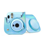 Aurora 彩色皮革全身相機包附肩帶 適用 FUJIFILM Instax mini 11，藍色