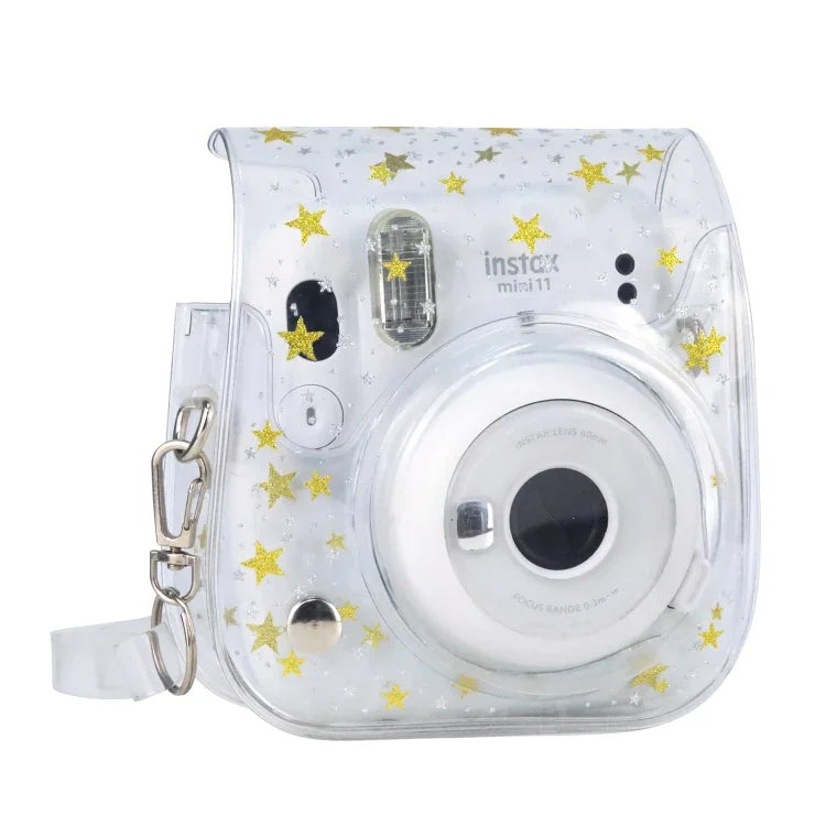 Stars 水晶 PVC 硬殼相機包附肩帶 適用 FUJIFILM Instax Mini 11，透明