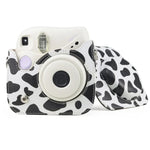 牛奶牛全身 PU 皮革相機包附背帶，適用於 FUJIFILM instax mini 7+，牛奶牛