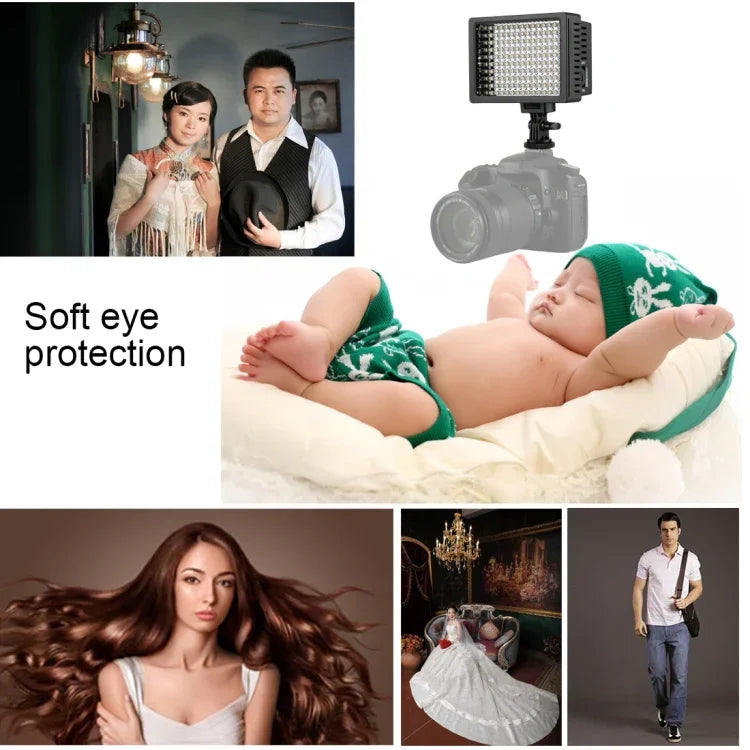 HD-160 白光 LED 攝影燈，適用於 Canon、Nikon DSLR 相機，附 3 片濾光片，HD-160